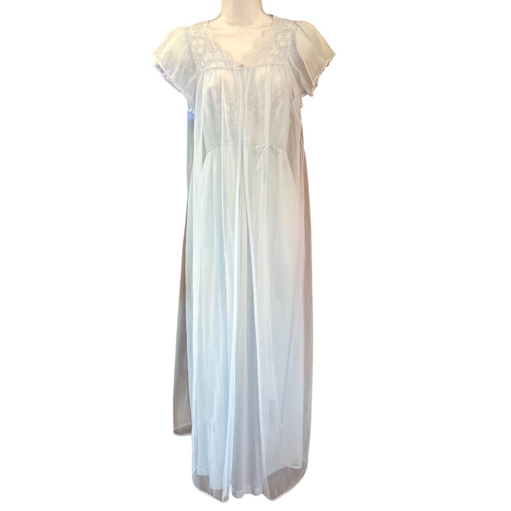 Vintage Gilead Nightgown Peignoir Set Blue Lace Coquette Angelcore Regencycore